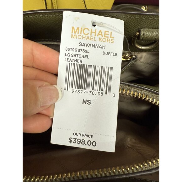 Michael Kors Savannah Large Leather Satchel Purse Green - Picture 5 of 16